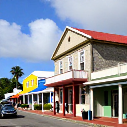 Caribbean Holidays, February City Breaks, Historic Basseterre street scene with stone buildings, colourful shopfronts and visitors exploring Saint Kitts heritage