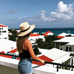 Caribbean Holidays, February City Breaks, Traveller enjoying a Caribbean city break from a rooftop terrace overlooking a sunlit historic town and sea