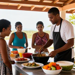 Caribbean Holidays, February Cooking Holidays, Friendly local chef teaching visitors to prepare traditional Cura&ccedil;ao food in a sunny island kitchen
