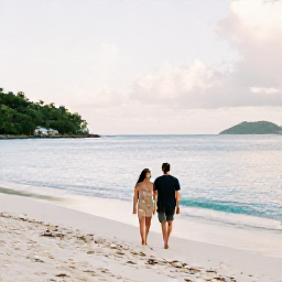 Caribbean Holidays, February Couples, A couple walking along a quiet white-sand beach in St Thomas, US Virgin Islands, beneath a warm February sky