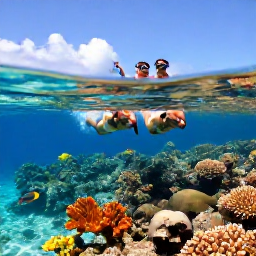 Caribbean Holidays, February Couples, Couple snorkelling above a colourful coral reef near Providenciales, clear shallow water, tropical fish and bright Caribbean sunlight