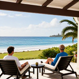 Caribbean Holidays, February Couples Holidays, A comfortable Saint Lucian resort overlooking the sea, with a couple relaxing on a private terrace
