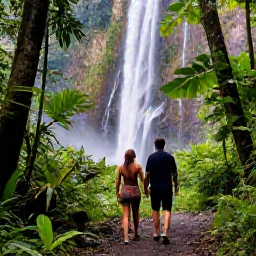 Caribbean Holidays, February Couples Holidays, A couple exploring a lush rainforest trail and waterfall on Saint Vincent island