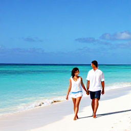 Caribbean Holidays, February Couples Holidays, A couple walking hand in hand along a sunny white-sand beach in Cura&ccedil;ao in February, calm turquoise sea and clear blue sky