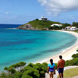 Caribbean Holidays, February Couples Holidays, Bright turquoise sea and secluded sandy cove viewed from a scenic coastal viewpoint on Saint Barth&eacute;lemy