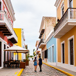 Caribbean Holidays, February Couples Holidays, Colourful colonial buildings and cobbled streets in Old San Juan, Puerto Rico, with balconies, caf&eacute;s and a couple exploring