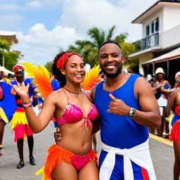Caribbean Holidays, February Couples Holidays, Colourful Trinidad Carnival street parade in February with dancers in bright costumes, musicians and cheering crowds