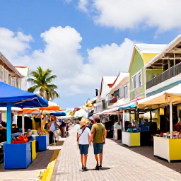 Caribbean Holidays, February Couples Holidays, Couple exploring colourful streets, market stalls and historic waterfront buildings in Marigot, Saint Martin