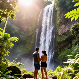 Caribbean Holidays, February Couples Holidays, Couple exploring lush rainforest and a waterfall on Saint Vincent in warm February sunshine