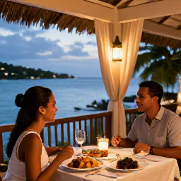 Caribbean Holidays, February Couples Holidays, Romantic Caribbean dinner for two at a relaxed open-air restaurant in Saint Kitts, local dishes and lantern light