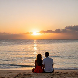 Caribbean Holidays, February Couples Holidays, Romantic Caribbean sunset over Tobago coastline with a couple sitting together near the water