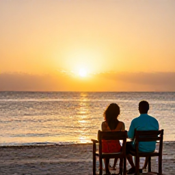 Caribbean Holidays, February Couples Holidays, Romantic Cura&ccedil;ao sunset viewed by a couple from a quiet beach terrace, warm golden light over the Caribbean Sea
