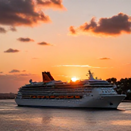 Caribbean Holidays, February Cruises, A cruise ship departing San Juan harbour at sunset, with Puerto Rico&rsquo;s coastline glowing in the background