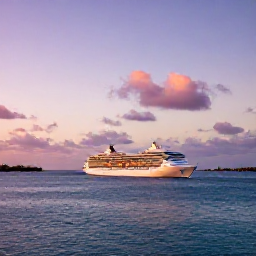Caribbean Holidays, February Cruises, A cruise ship sailing away from Grand Turk at sunset, with calm Caribbean sea, pastel sky and the island coastline in view