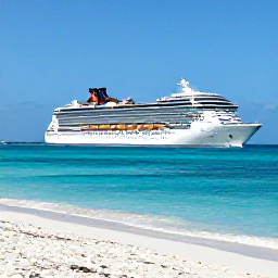 Caribbean Holidays, February Cruises, A modern cruise ship approaching the turquoise waters and white sand beaches of Grand Turk in bright February sunshine
