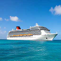 Caribbean Holidays, February Cruises, A modern cruise ship sailing through clear turquoise Caribbean water beneath a bright blue sky, viewed from the deck
