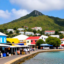 Caribbean Holidays, February Cruises, Colourful Kingstown waterfront in Saint Vincent with local market stalls, green hills and visitors exploring the town