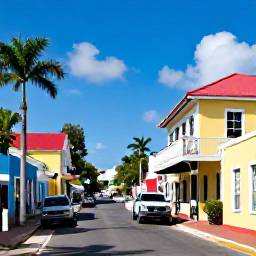Caribbean Holidays, February Cruises, Visitors strolling through Bridgetown, Barbados, with colourful buildings, historic architecture and a sunny tropical street scene