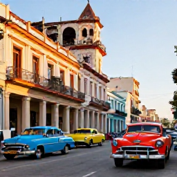 Caribbean Holidays, February Cuba Holidays, Colourful classic American cars and colonial buildings in Havana, Cuba, photographed in warm afternoon light