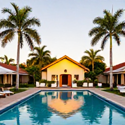 Caribbean Holidays, February Cuba Holidays, Peaceful adults-only Cuban resort garden with palm trees, pool and evening golden light