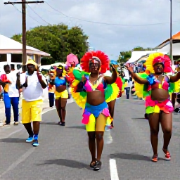 Caribbean Holidays, February Culture, Colourful Saint Barth&eacute;lemy carnival parade in Gustavia with musicians, dancers and local residents in bright costumes