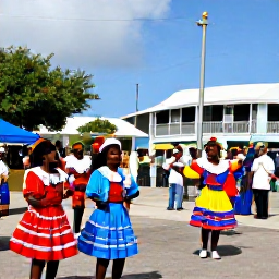 Caribbean Holidays, February Culture, Colourful traditional festival scene in Road Town, British Virgin Islands, with local musicians, dancers and visitors enjoying February celebrations