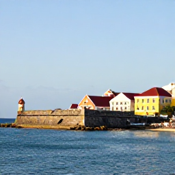 Caribbean Holidays, February Culture Holidays, Historic colourful buildings and a small stone fort overlooking the sea in Philipsburg, Sint Maarten, on a clear February morning