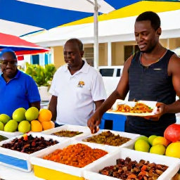 Caribbean Holidays, February Culture Holidays, Traditional Caribbean food market in Saint-Martin, showing local dishes, fresh fruit, spices and friendly vendors in a bright outdoor setting
