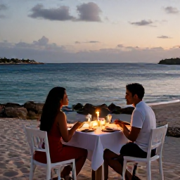 Caribbean Holidays, February Curacao, Romantic outdoor dinner for two beside the sea in Cura&ccedil;ao, warm evening light and relaxed island setting