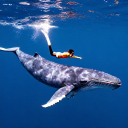 Caribbean Holidays, February Diving, A diver swimming alongside a gentle humpback whale in the clear blue waters off the Dominican Republic