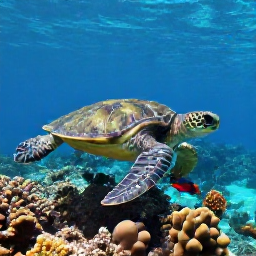 Caribbean Holidays, February Diving, A green sea turtle swimming over coral and sponges on a Caribbean reef in Tobago, with clear water and tropical fish