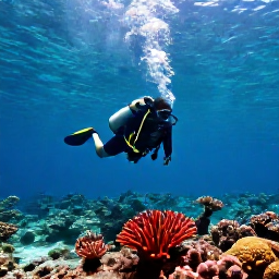 Caribbean Holidays, February Diving, Clear tropical sea around Saint Barth&eacute;lemy, colourful coral reef and a scuba diver exploring beneath the surface in bright February sunshine