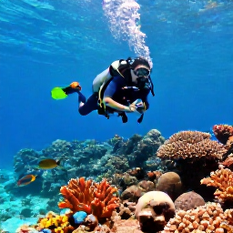 Caribbean Holidays, February Diving, Clear turquoise Caribbean water over a colourful coral reef near Saint Martin and Sint Maarten, with a scuba diver exploring tropical fish in bright February sunshine