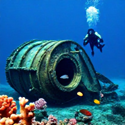 Caribbean Holidays, February Diving Cura&ccedil;ao, A diver exploring the Tugboat wreck in clear shallow water near Cura&ccedil;ao, with coral growth and tropical fish around the wreck