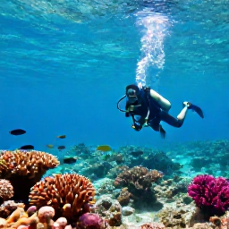 Caribbean Holidays, February Diving Cura&ccedil;ao, Clear turquoise water over a colourful Cura&ccedil;ao coral reef, with a scuba diver exploring tropical fish in bright February sunshine