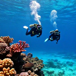 Caribbean Holidays, February Diving, Divers exploring a clear Caribbean reef beside colourful coral and tropical fish in warm February sunlight off Aruba
