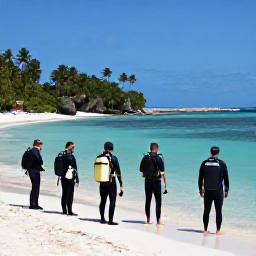 Caribbean Holidays, February Diving Holidays, A friendly Caribbean dive centre with scuba equipment, wetsuits and divers preparing beside a tropical harbour