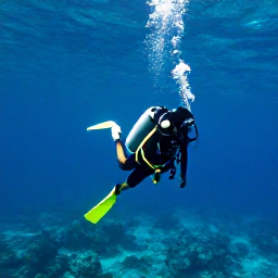 Caribbean Holidays, February Diving, Scuba diver descending over a clear Caribbean reef off Dominica in February