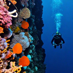 Caribbean Holidays, February Diving, Scuba diver exploring a dramatic volcanic wall with sponges and reef fish in Saint Lucia