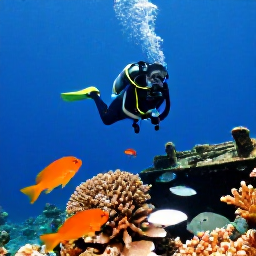 Caribbean Holidays, February Diving, Scuba diver observing colourful tropical fish and coral around a shipwreck in Barbados