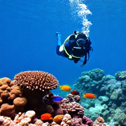 Caribbean Holidays, February Diving, Scuba diver swimming above a healthy Caribbean coral reef near St Barts, with colourful tropical fish, sponges and clear blue water