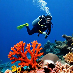 Caribbean Holidays, February Diving, Scuba diver swimming beside bright coral, sea fans and tropical fish on a Cura&ccedil;ao reef