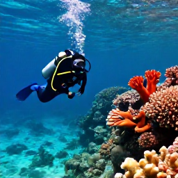 Caribbean Holidays, February Diving, Scuba divers exploring a colourful coral reef in clear turquoise water off Tobago, bright tropical sunlight