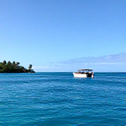 Caribbean Holidays, February Diving, Small dive boat travelling across calm Caribbean water towards Antigua's coastline under bright February sunshine