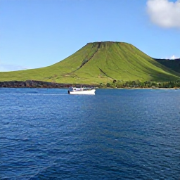 Caribbean Holidays, February Diving, Small dive boat travelling along Montserrat&rsquo;s green volcanic coastline on a calm sunny morning