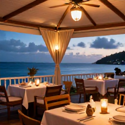 Caribbean Holidays, February Escapes, A romantic open-air restaurant beside the Caribbean Sea in Saint Vincent and the Grenadines, with fresh seafood, candlelight and a February evening sky
