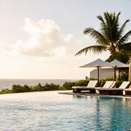 Caribbean Holidays, February Escapes, Adults relaxing beside a quiet infinity pool at a stylish Caribbean resort in Trinidad and Tobago, warm February sunshine