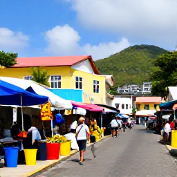 Caribbean Holidays, February Escapes, Colourful local market and relaxed street scene in Kingstown, Saint Vincent, with Caribbean buildings, fresh fruit and friendly island atmosphere