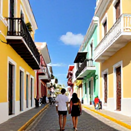 Caribbean Holidays, February Escapes, Couple exploring colourful Old San Juan streets in February, Spanish colonial buildings, balconies and local caf&eacute;s