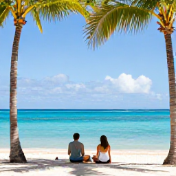 Caribbean Holidays, February Escapes, Couple relaxing beside a calm turquoise Caribbean sea at an adults-only resort in February, bright sunshine and palm trees